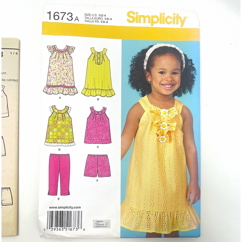 Simplicity 1673A Child Dress Top Pants Shorts Sewing Pattern